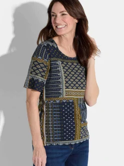 Goldner Damen T-Shirt - Kurzgröße in marine mehrfarbig