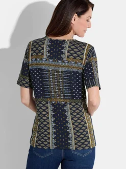 Goldner Damen T-Shirt - Kurzgröße in marine mehrfarbig