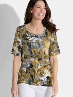Goldner Damen T-Shirt - Kurzgröße in grau mehrfarbig