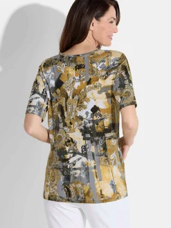 Goldner Damen T-Shirt - Kurzgröße in grau mehrfarbig
