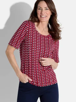 Goldner Damen T-Shirt - Kurzgröße in rot mehrfarbig