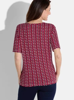 Goldner Damen T-Shirt - Kurzgröße in rot mehrfarbig