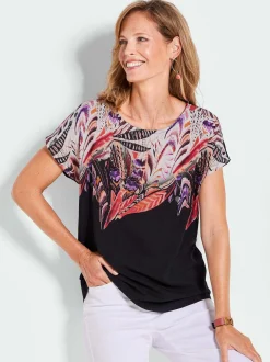 Goldner Damen T-Shirt - Kurzgröße in schwarz mehrfarbig