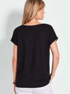 Goldner Damen T-Shirt - Kurzgröße in schwarz mehrfarbig
