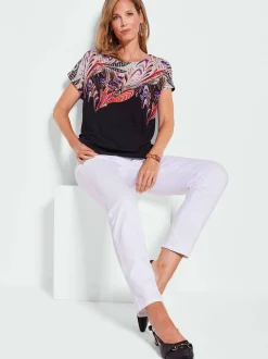 Goldner Damen T-Shirt - Kurzgröße in schwarz mehrfarbig