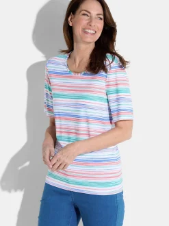 Goldner Damen T-Shirt - Kurzgröße in weiß mehrfarbig
