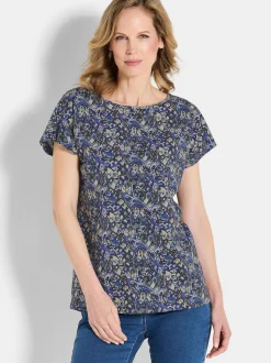 Goldner Damen T-Shirts in blau - Ausschnitt: U-Boot