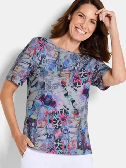 Goldner Damen T-Shirts in blau - Ausschnitt: U-Boot