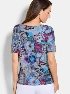 Goldner Damen T-Shirts in blau - Ausschnitt: U-Boot