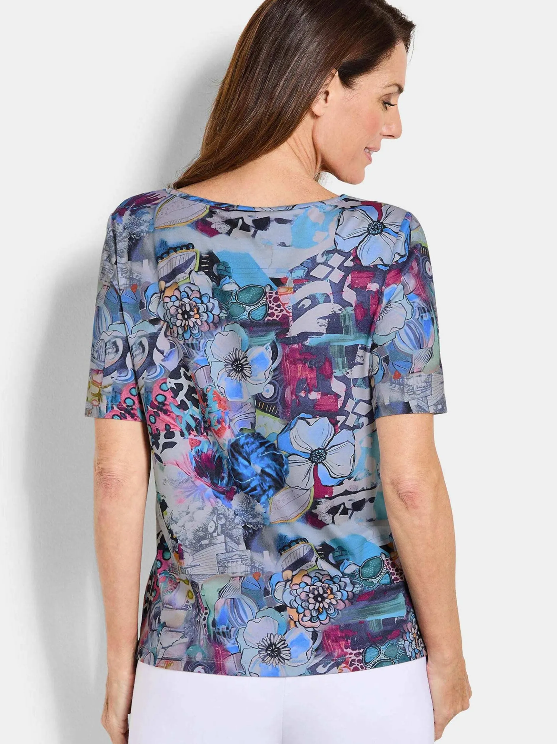 Goldner Damen T-Shirts in blau - Ausschnitt: U-Boot