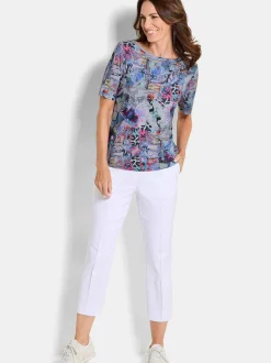 Goldner Damen T-Shirts in blau - Ausschnitt: U-Boot