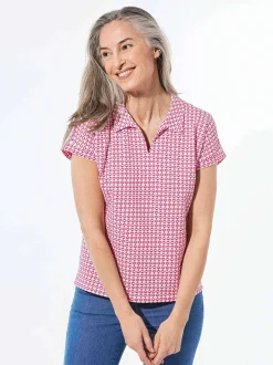 Goldner Damen T-Shirts in pink - Ausschnitt: Polokragen