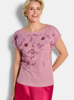 Goldner Damen T-Shirts in rosa - Ausschnitt: U-Boot