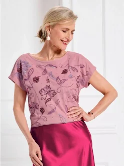 Goldner Damen T-Shirts in rosa - Ausschnitt: U-Boot