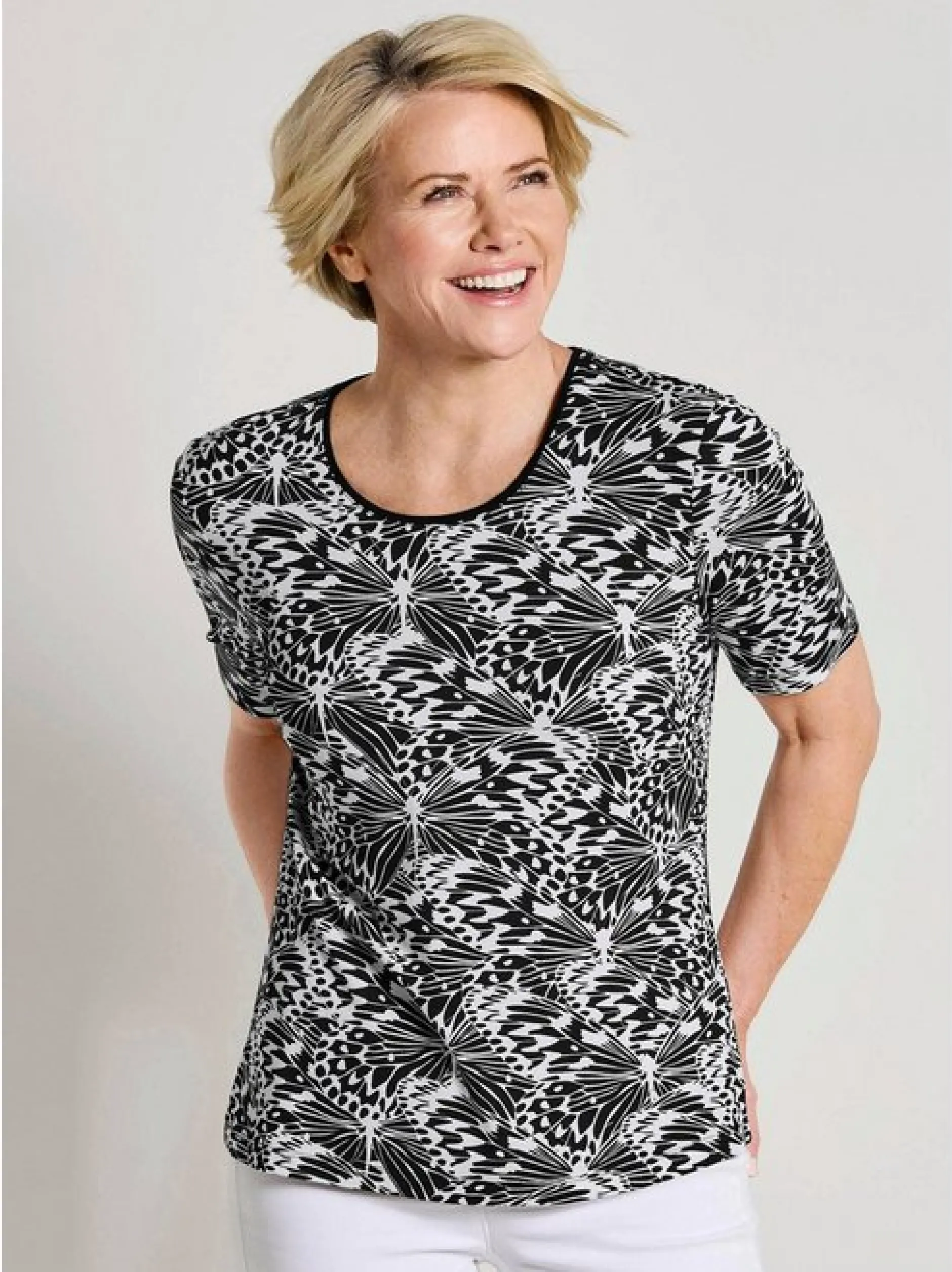 Goldner Damen T-Shirts in schwarz - Ausschnitt: Rundhals