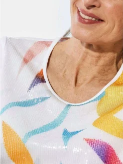 Goldner Damen T-Shirts in weiß - Ausschnitt: Rundhals