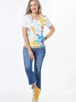 Goldner Damen T-Shirts in weiß - Ausschnitt: Rundhals