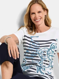 Goldner Damen T-Shirts in weiß - Ausschnitt: Rundhals
