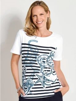 Goldner Damen T-Shirts in weiß - Ausschnitt: Rundhals