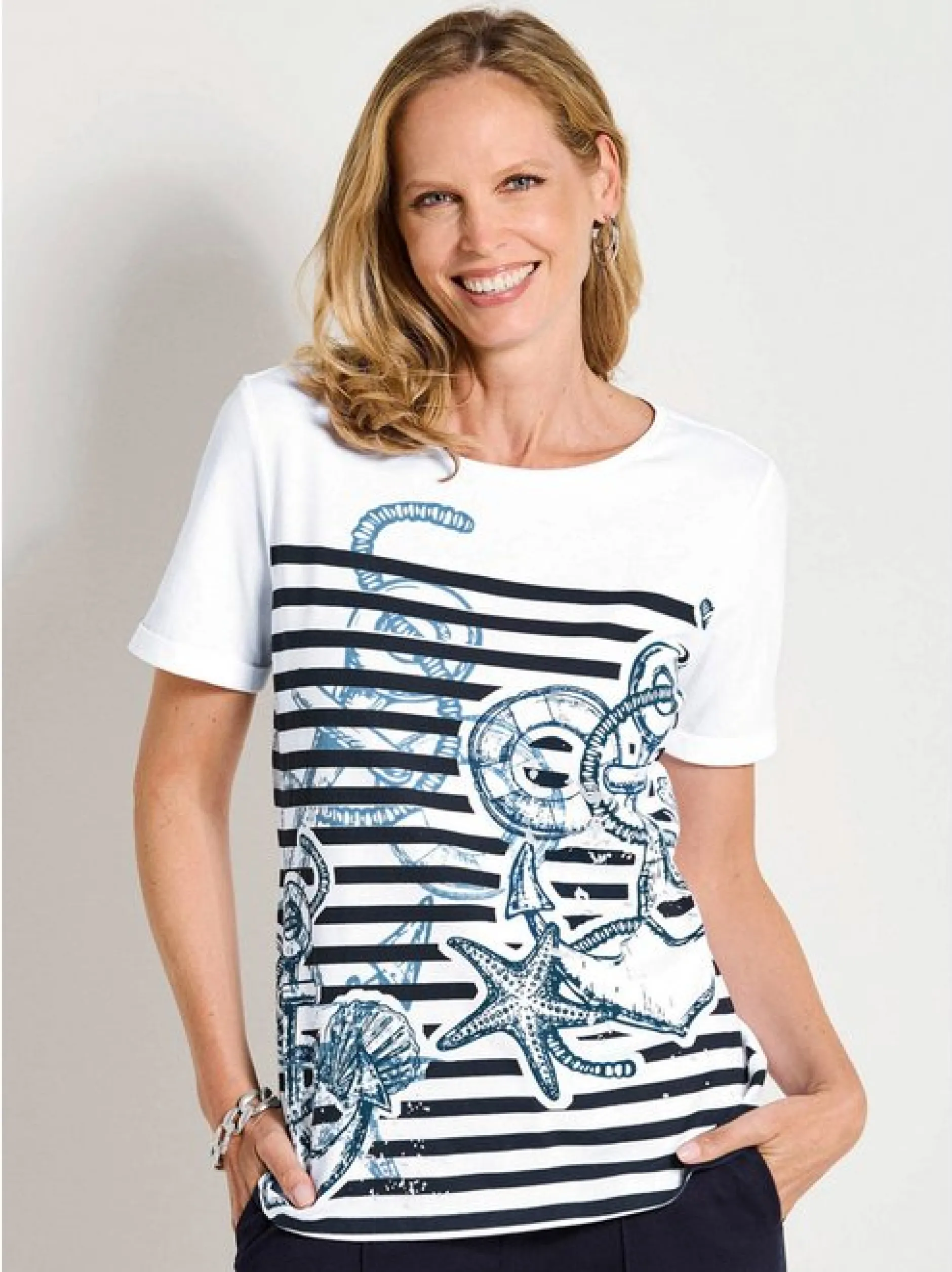 Goldner Damen T-Shirts in weiß - Ausschnitt: Rundhals