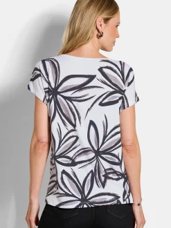Goldner Damen T-Shirts in weiß - Ausschnitt: U-Boot