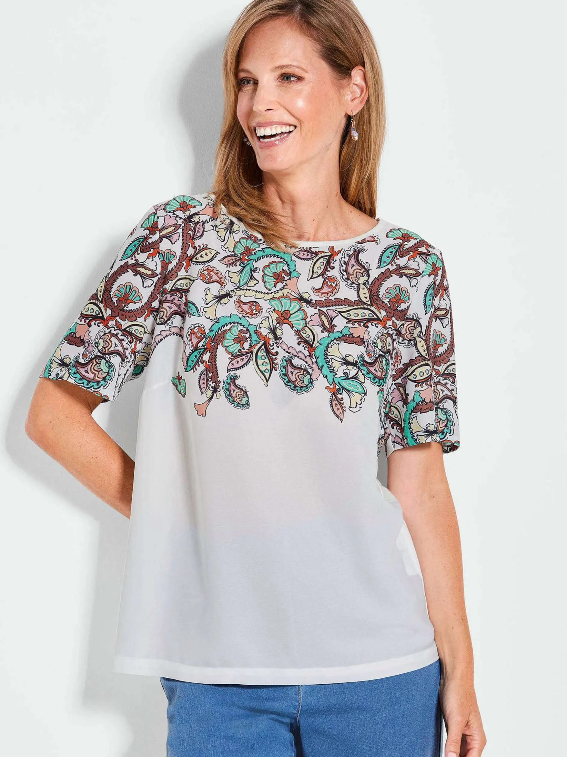 Goldner Damen T-Shirts in weiß - Ausschnitt: U-Boot