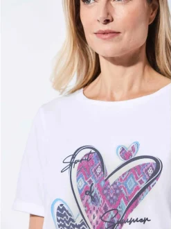 Goldner Damen T-Shirts - Kurzgröße in weiß mehrfarbig