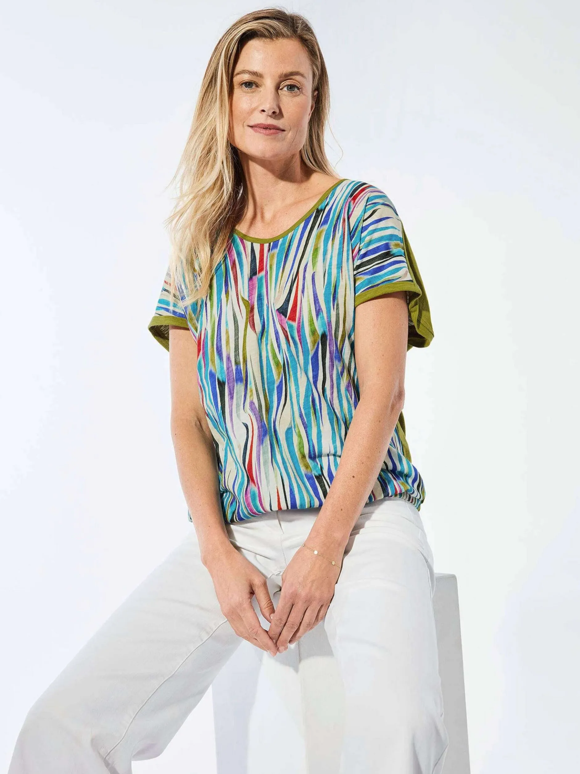 Goldner Damen T-Shirts - Kurzgröße in kiwi mehrfarbig