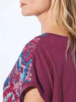 Goldner Damen T-Shirts - Kurzgröße in lila mehrfarbig