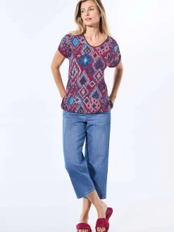 Goldner Damen T-Shirts - Kurzgröße in lila mehrfarbig