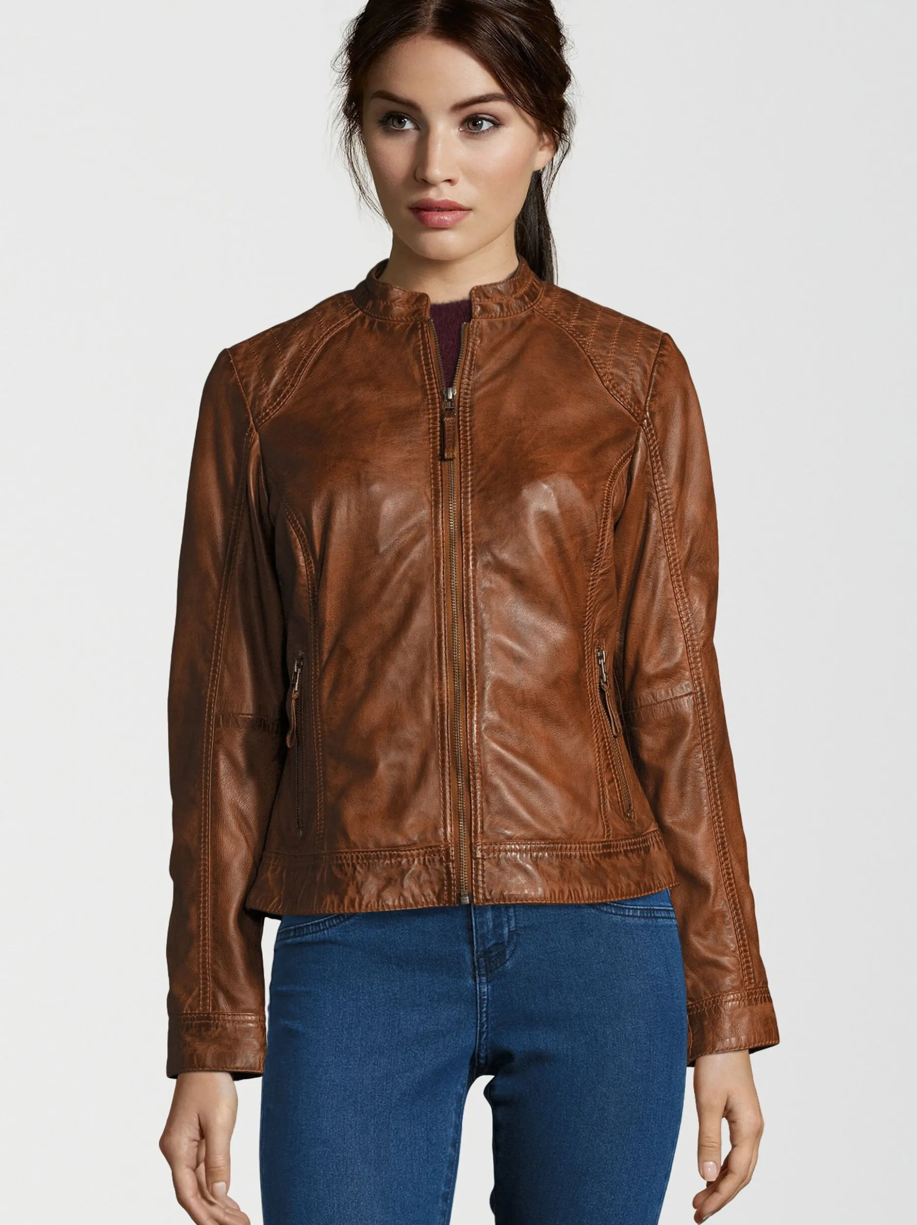 HIS Damen Lederjacke - SALENA in cognac
