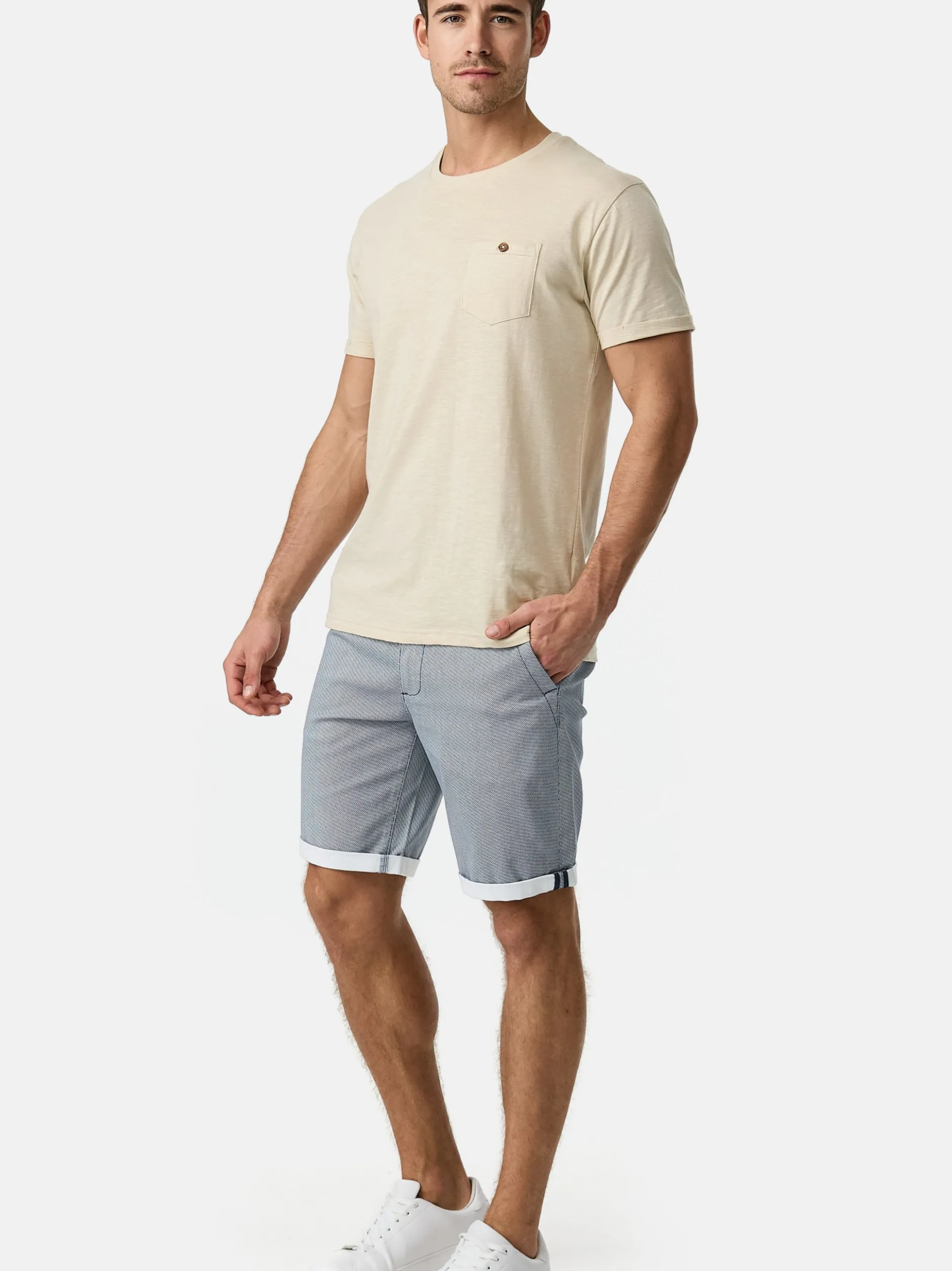Indicode Herren Chino Shorts - Cuba in hellblau blue stone