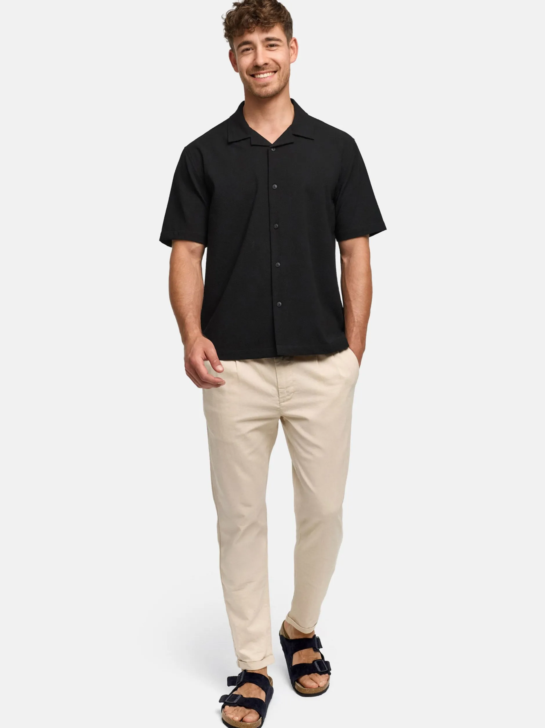 Indicode Herren Hemd Kurzarm - INDaminos Shirt in schwarz