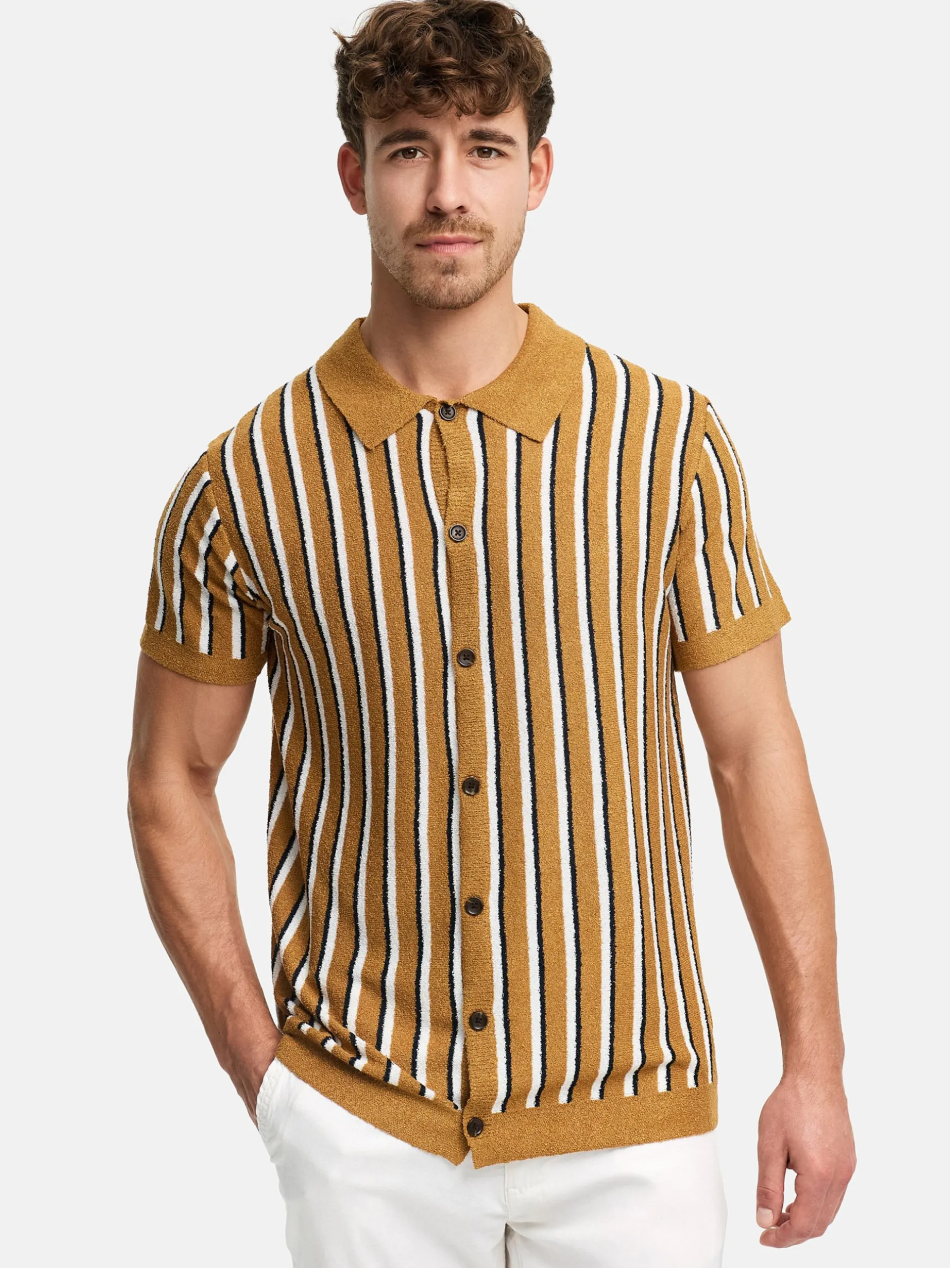 Indicode Herren Hemd Kurzarm - INKaziz in camel