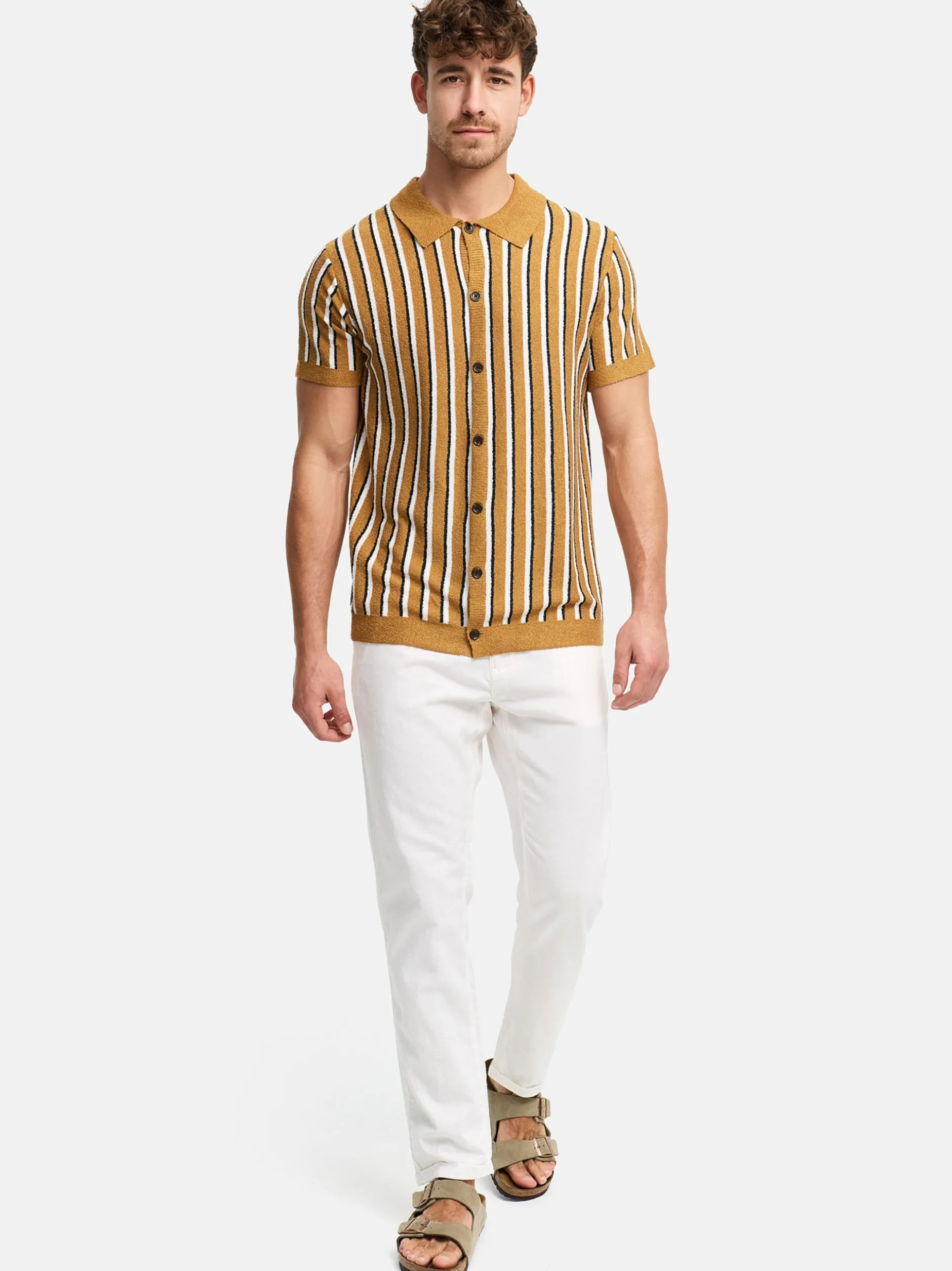 Indicode Herren Hemd Kurzarm - INKaziz in camel