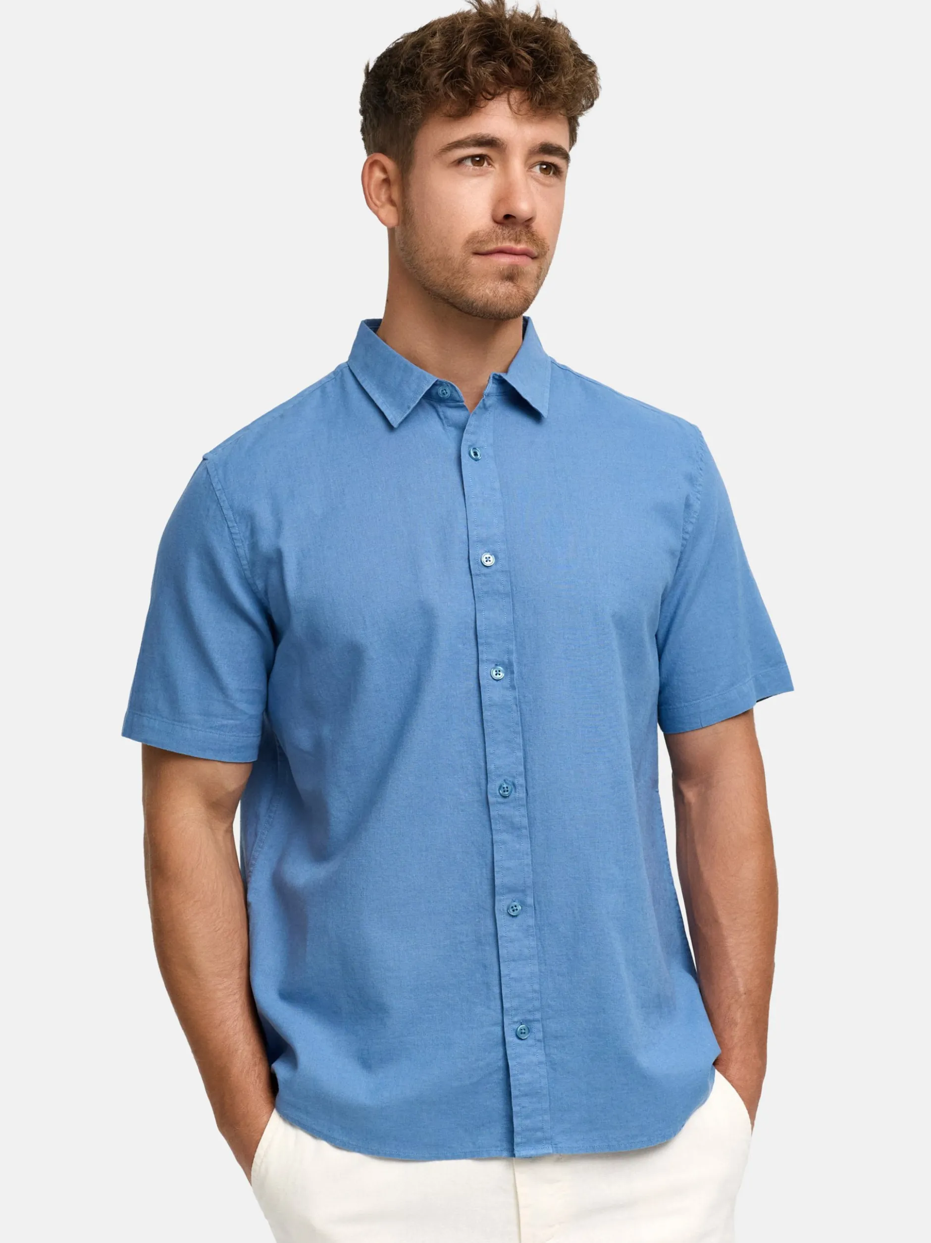 Indicode Herren Hemd Kurzarm - INCeppo in blau