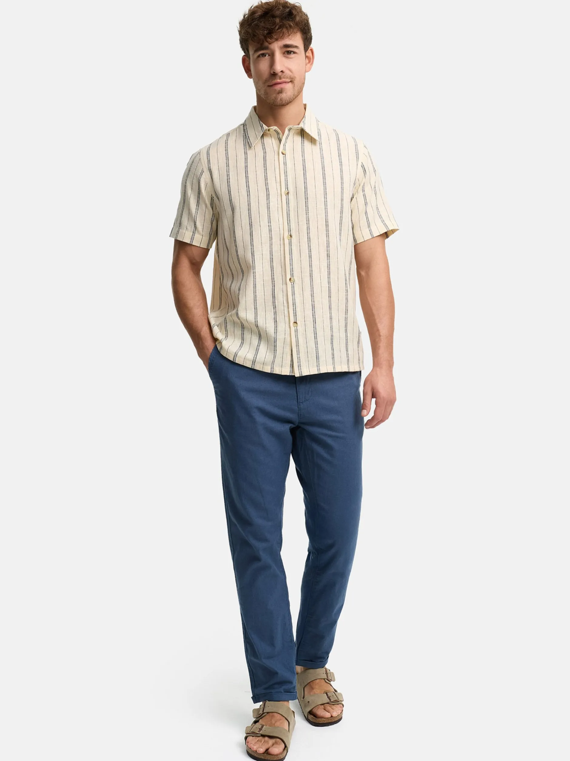 Indicode Herren Hemd Kurzarm - INJulio in beige blau