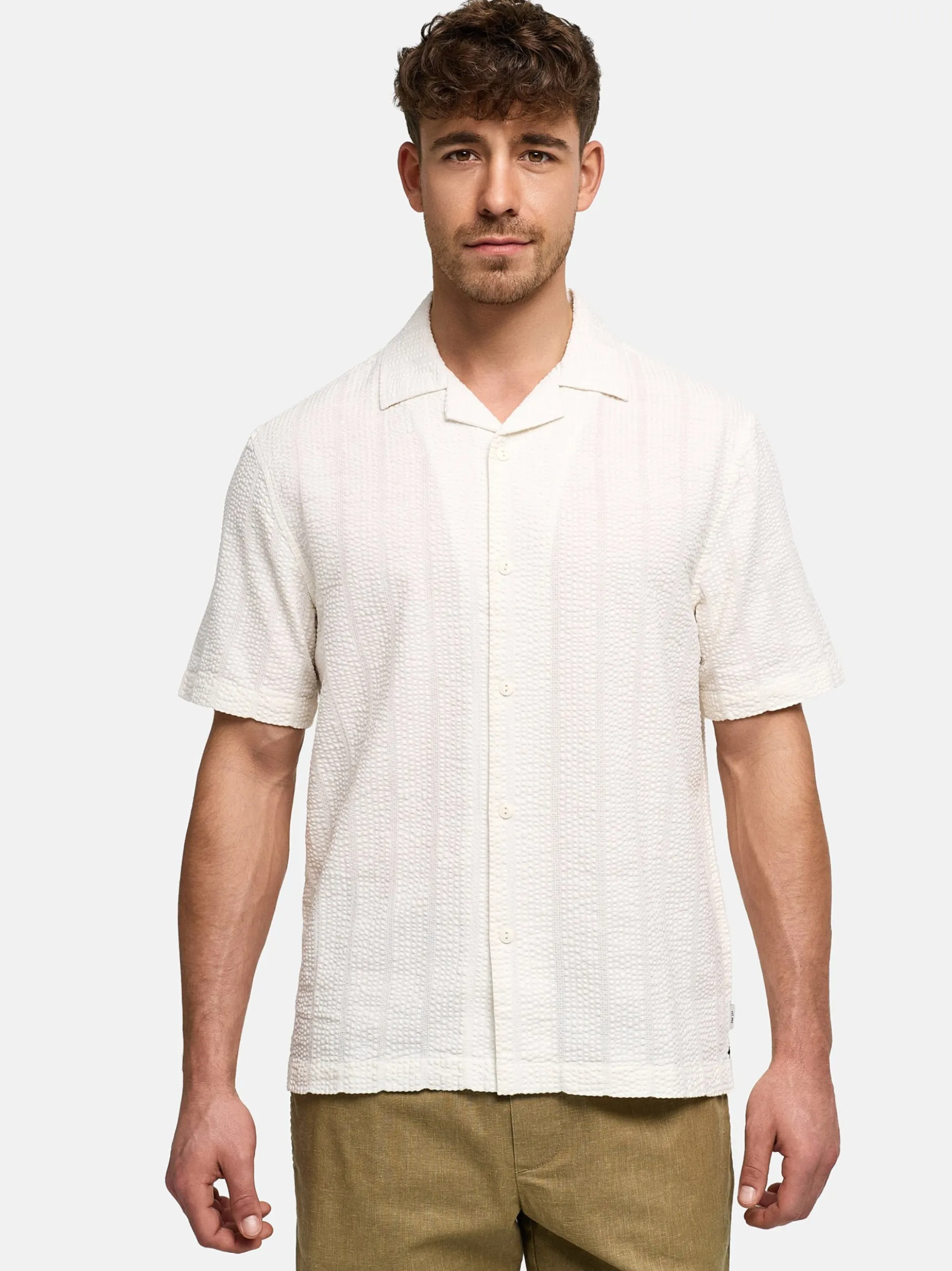 Indicode Herren Hemd Kurzarm - INWallz in vanille beige