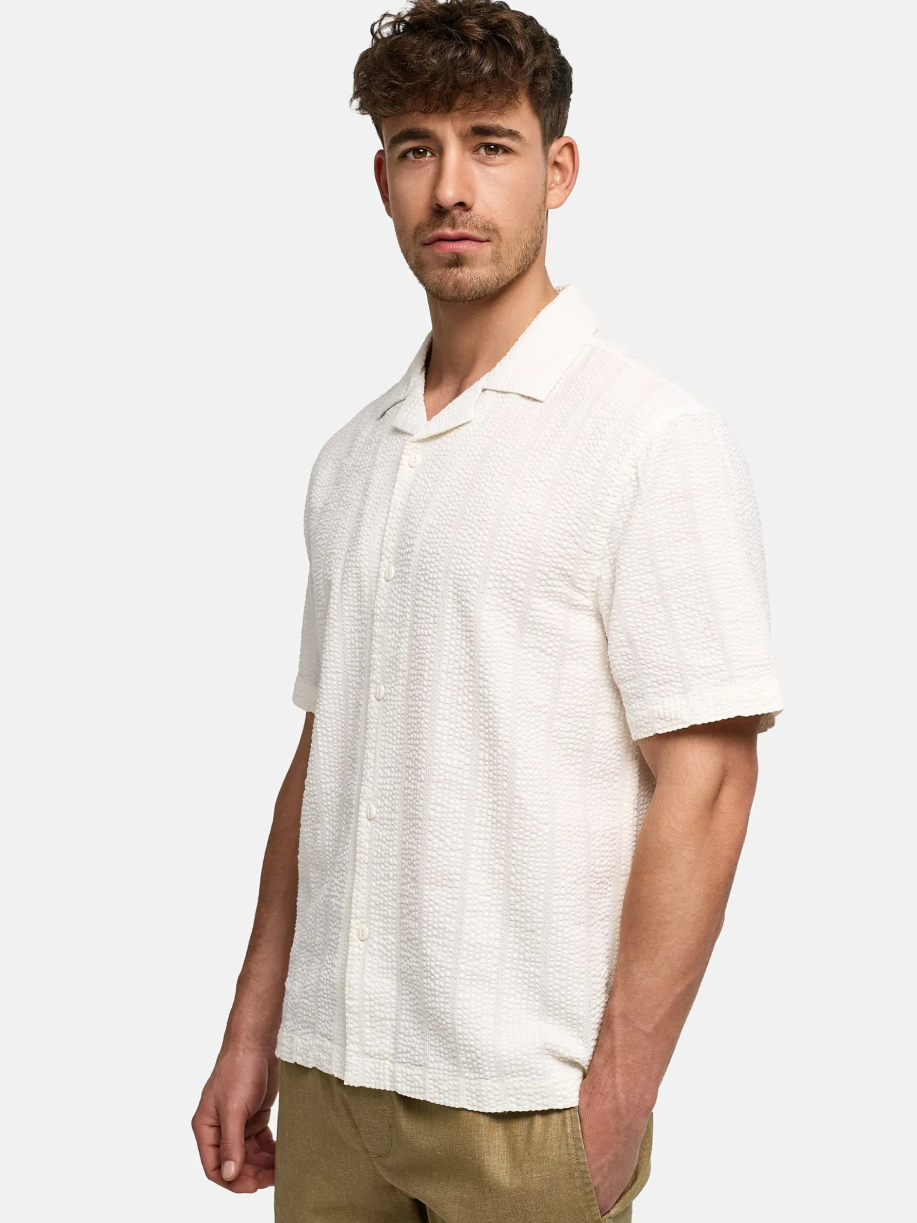 Indicode Herren Hemd Kurzarm - INWallz in vanille beige