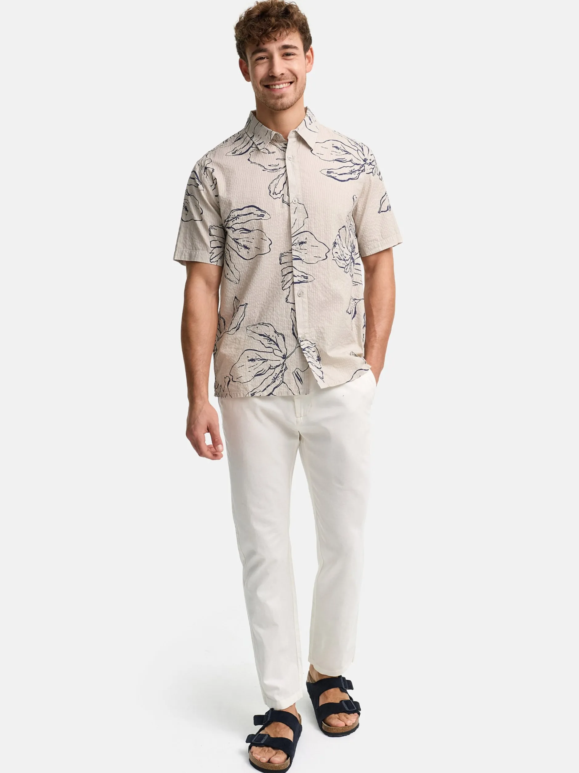 Indicode Herren Hemd Kurzarm - INGarbo in beige grau