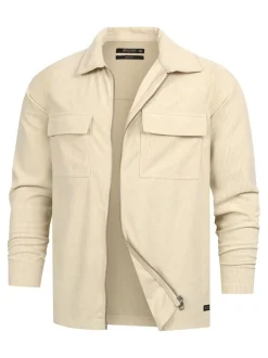 Indicode Herren Hemd Langarm - INNemoto Zip Shirt in beige sand