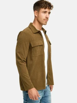 Indicode Herren Hemd Langarm - INNemoto Zip Shirt in oliv