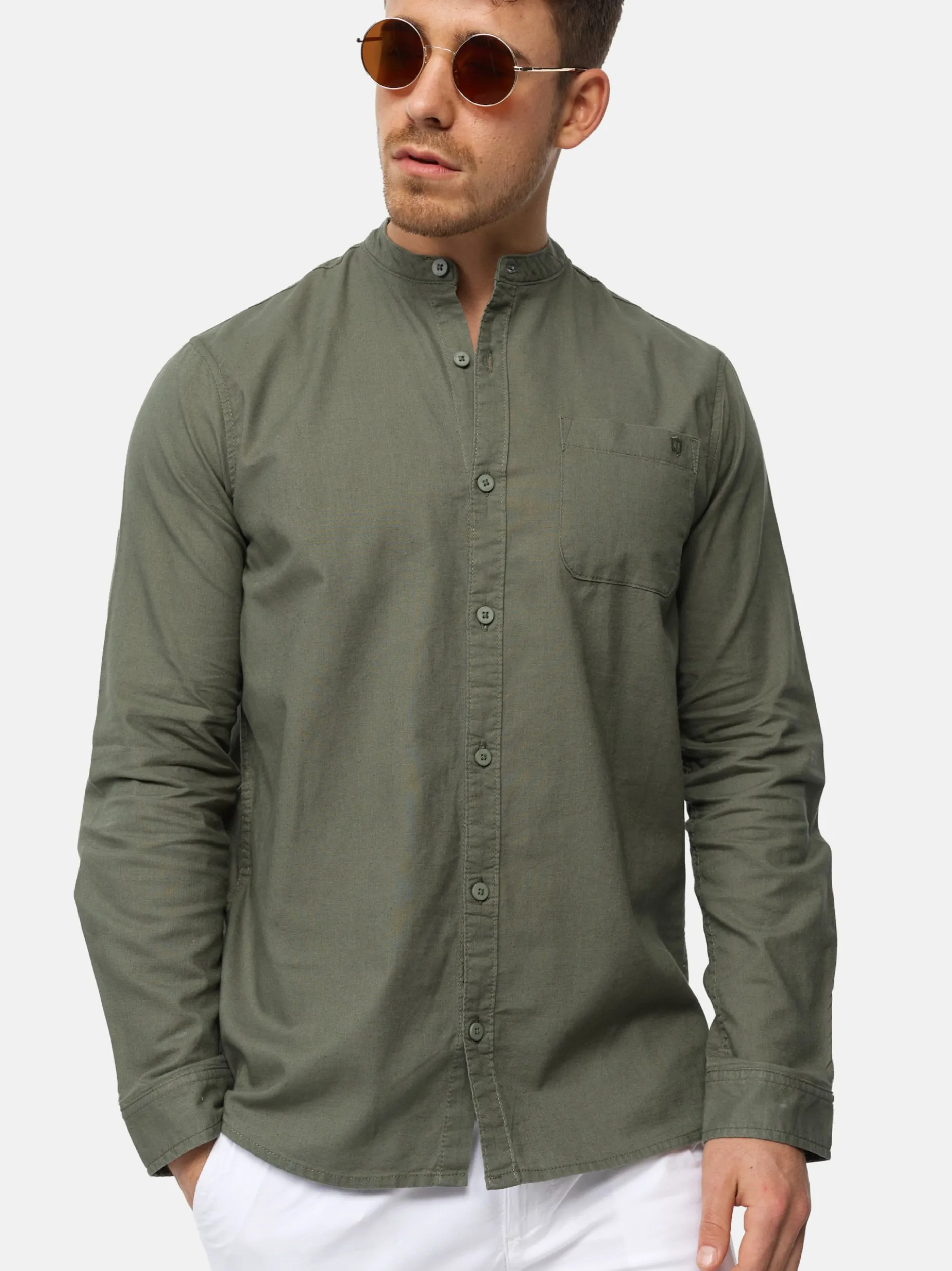 Indicode Herren Hemd Langarm - INRaffi in khaki