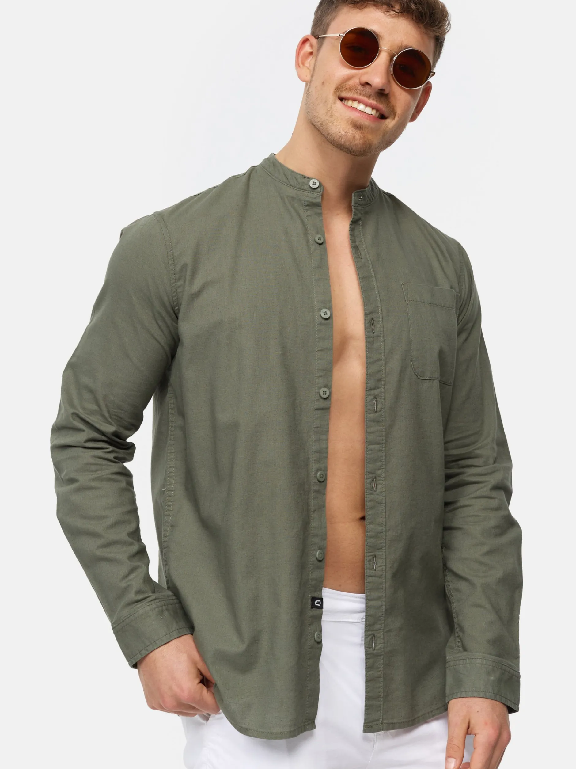 Indicode Herren Hemd Langarm - INRaffi in khaki