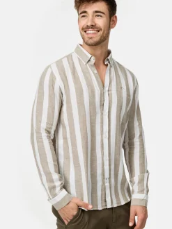 Indicode Herren Hemd Langarm - Brayden in beige grün
