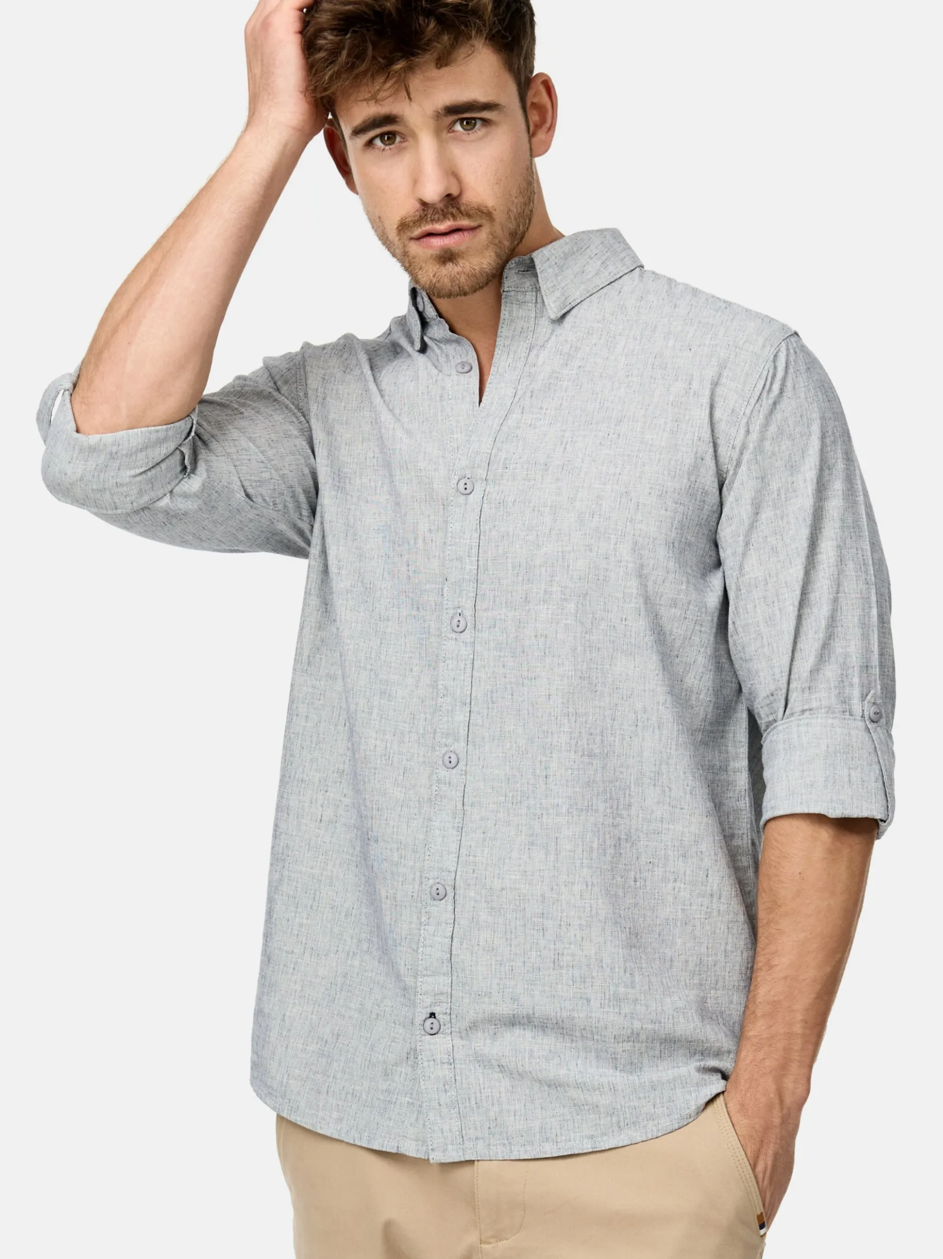 Indicode Herren Hemd Langarm - INBran in blau bleached
