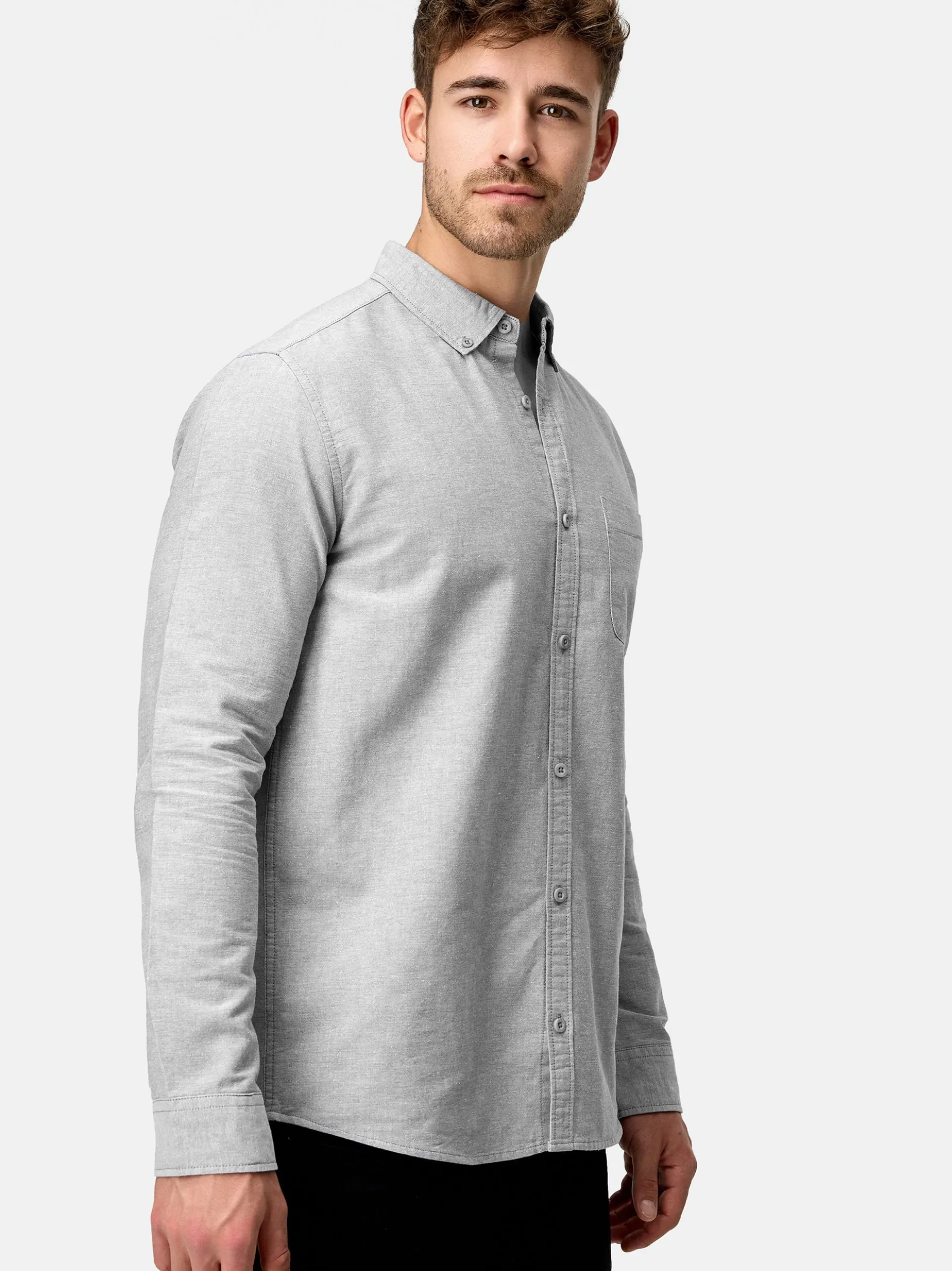 Indicode Herren Hemd Langarm - Kepner in grau