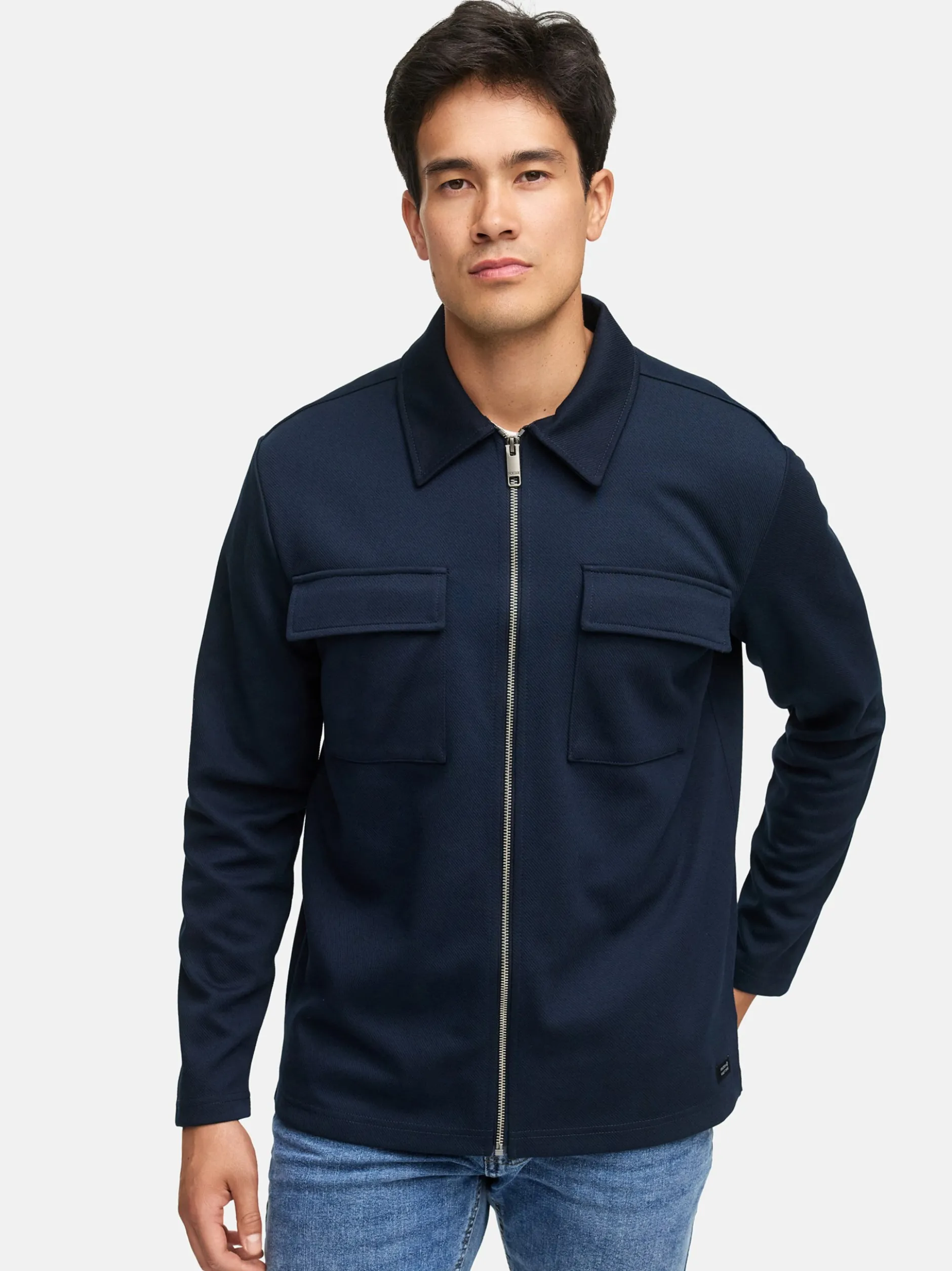 Indicode Herren Hemd Langarm - INNello Zip Shirt in blau