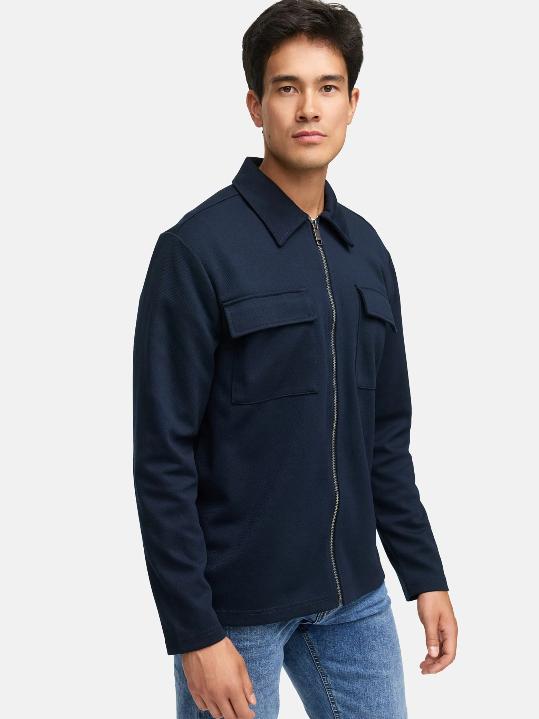 Indicode Herren Hemd Langarm - INNello Zip Shirt in blau