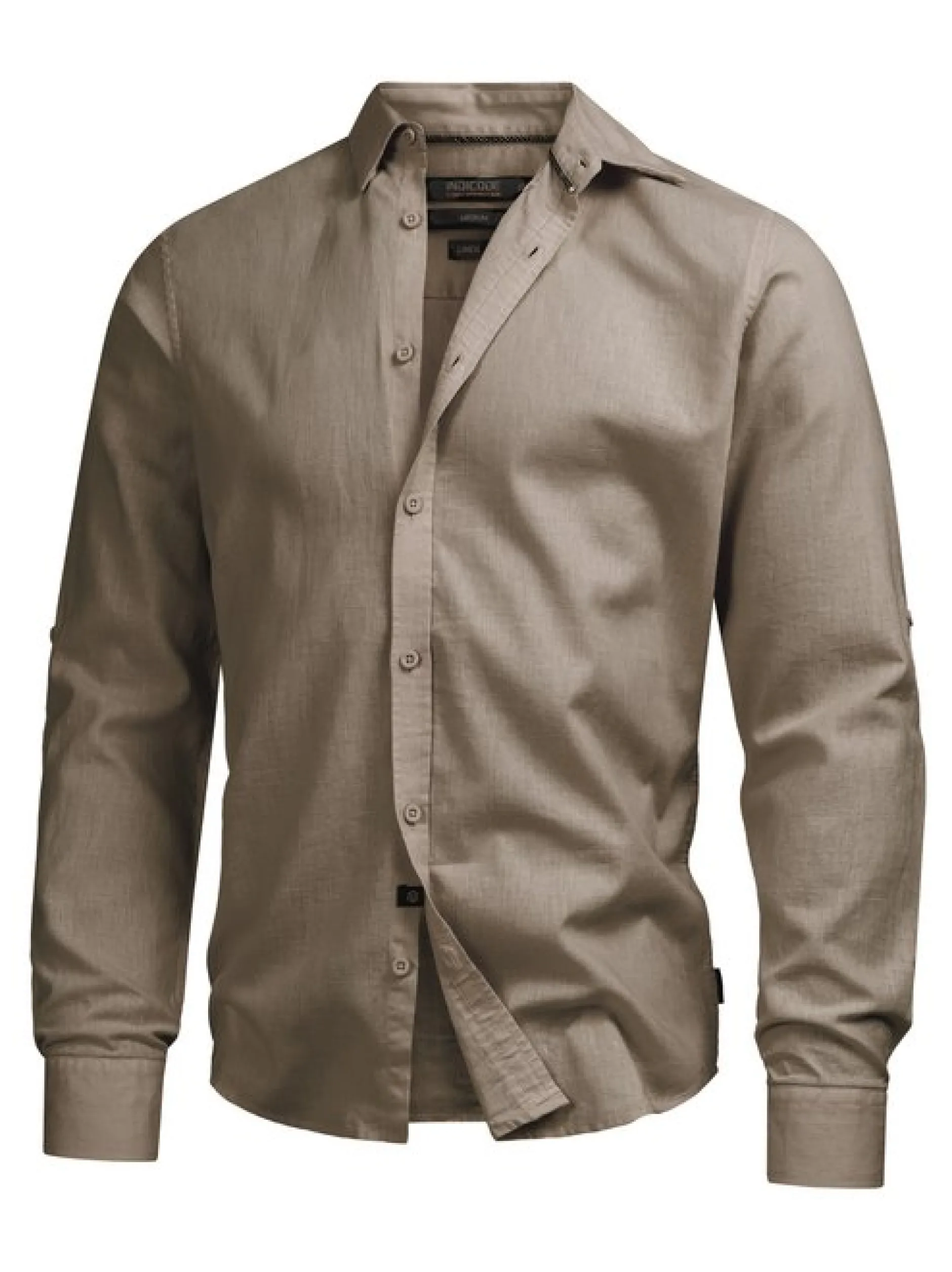 Indicode Herren Hemd Langarm - Brayden in beige sand